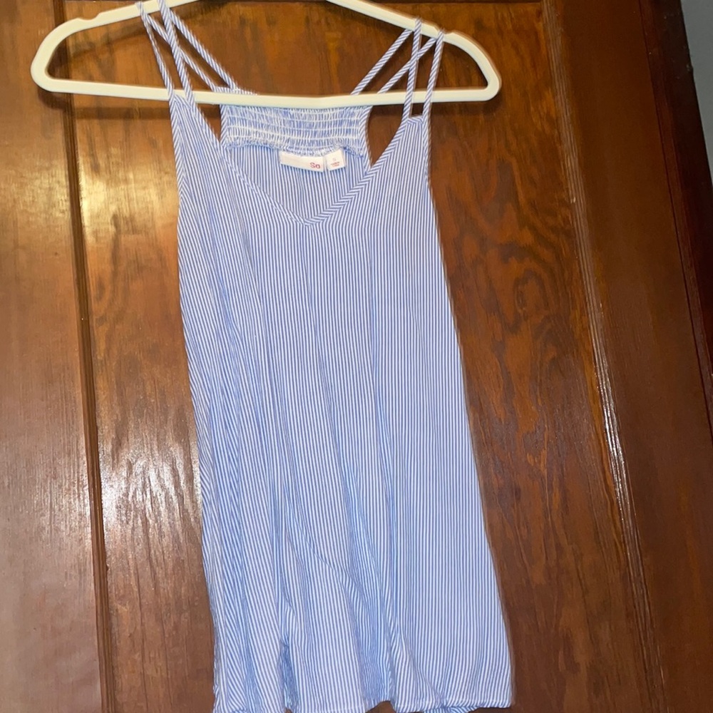 SO blue and white striped halter tank top